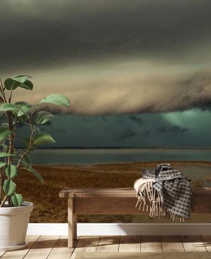 molnig himmel över panoramautsikt över en strand tapeter