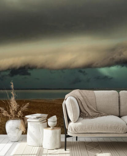 cloudy sky over panoramic view of a beach wallpaper