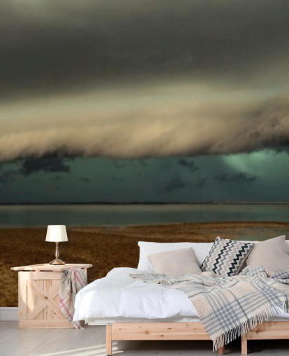 cloudy sky over panoramic view of a beach wallpaper