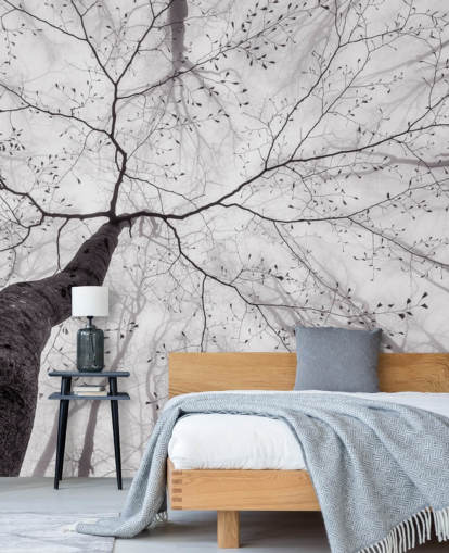 black and white tree view from the ground wallpaper