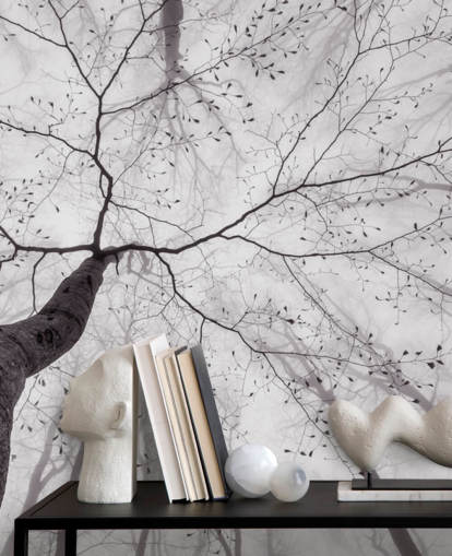 albero bianco e nero vista da terra carta da parati