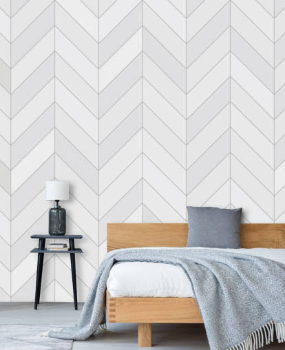 carta da parati murale con motivo personalizzabile bianco e grigio chiamato Seamless Herringbone