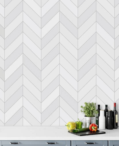 hvitt og grått tilpassbart mønster tapet veggmaleri kalt Seamless Herringbone