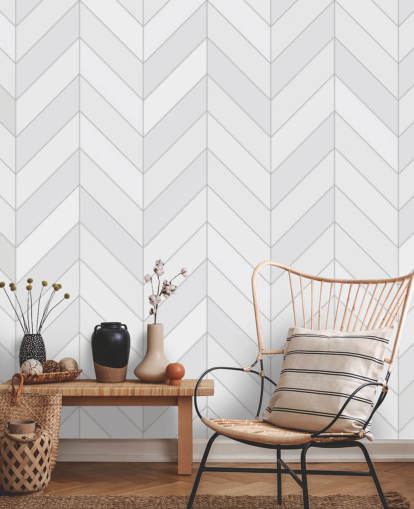 vitt och grått anpassningsbart mönster tapetväggmålning kallad Seamless Herringbone