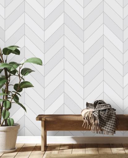 vitt och grått anpassningsbart mönster tapetväggmålning kallad Seamless Herringbone