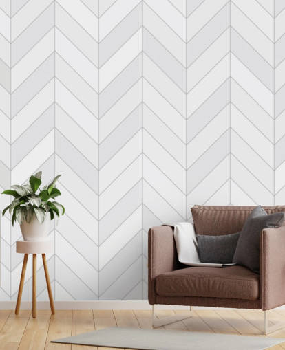 papier peint mural à motif personnalisable blanc et gris appelé Seamless Herringbone