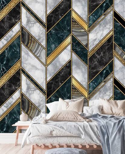 grijs en goud zig zag art deco behang 