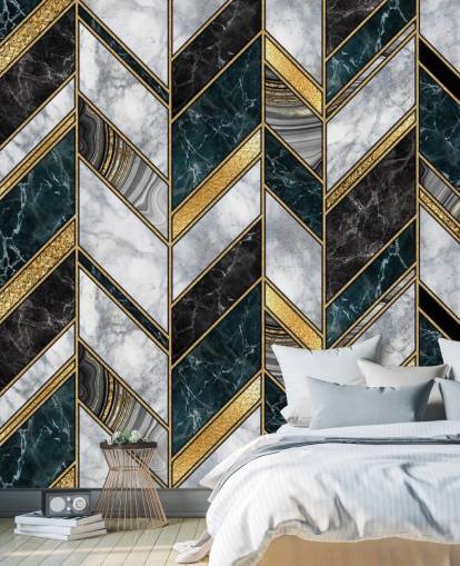 grå och guld sicksack art deco tapet 