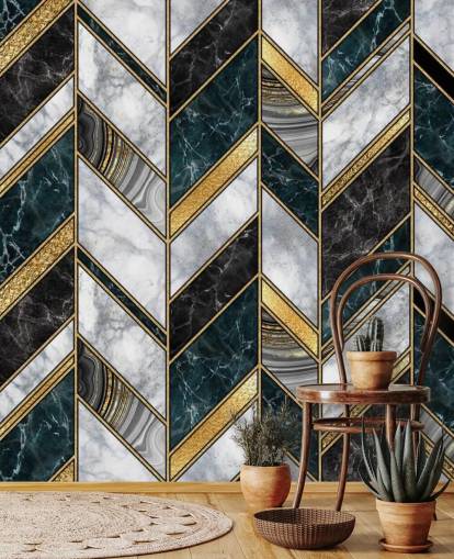 grey and gold zig zag art deco wallpaper 