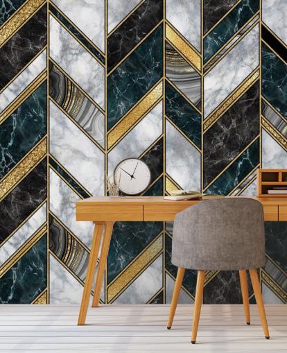 Grau und Gold Zickzack Art Deco-Tapete Grau und Gold Zickzack Art Deco-Tapete