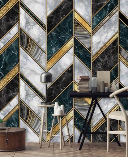 grijs en goud zig zag art deco behang 