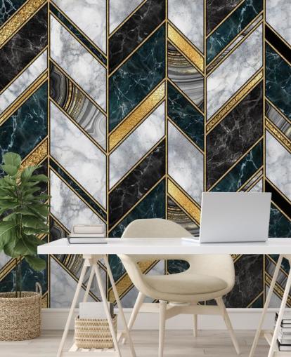 grijs en goud zig zag art deco behang 