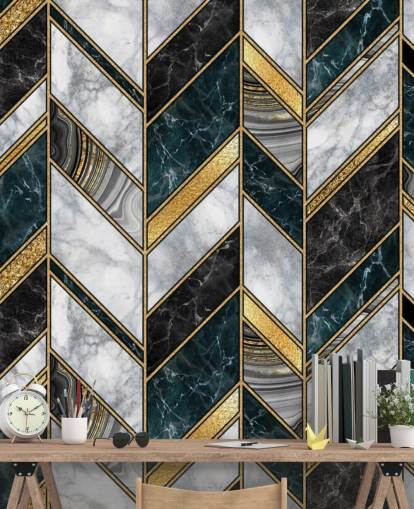grey and gold zig zag art deco wallpaper 