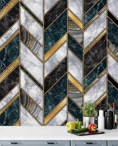 grijs en goud zig zag art deco behang 