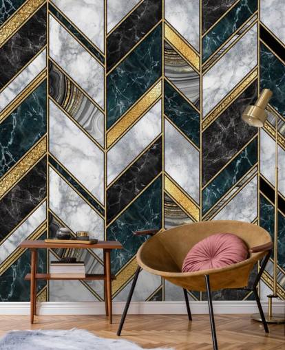 grey and gold zig zag art deco wallpaper 