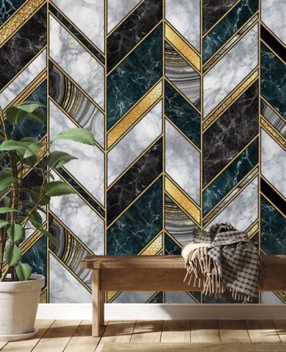 grey and gold zig zag art deco wallpaper 