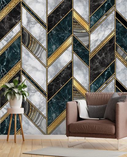 grey and gold zig zag art deco wallpaper 