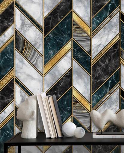 grey and gold zig zag art deco wallpaper 