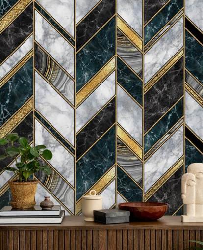 grey and gold zig zag art deco wallpaper 