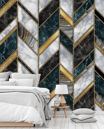 grå og gull sikk sakk art deco tapet 