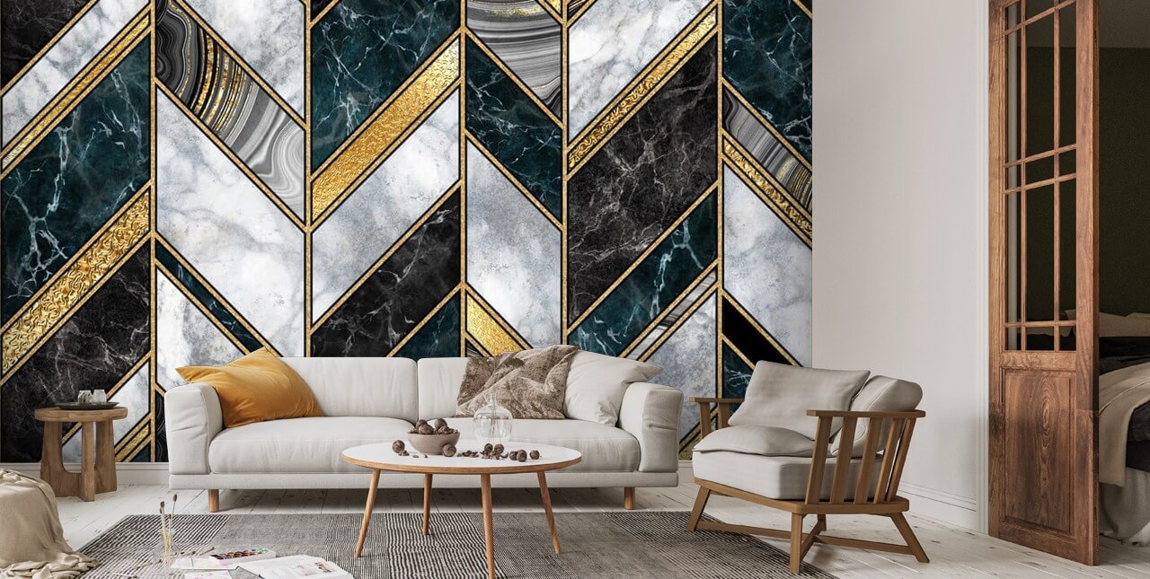 Premium AI Image  Art deco wallpaper that is black and gold.