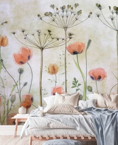 mural de pared de amapolas en crecimiento