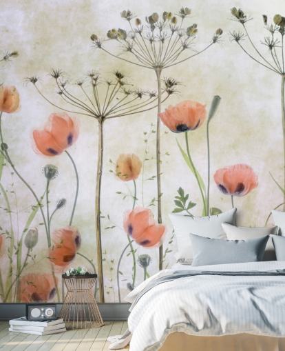 mural de pared de amapolas en crecimiento