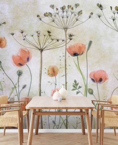 Wandbild mit wachsenden Mohnblumen