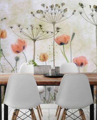 Wandbild mit wachsenden Mohnblumen