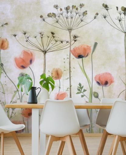 Wandbild mit wachsenden Mohnblumen