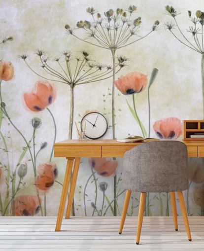 mural de pared de amapolas en crecimiento