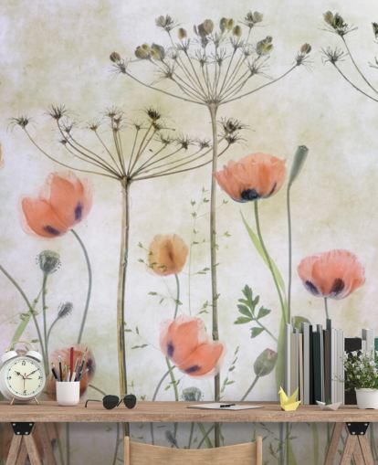 mural de pared de amapolas en crecimiento