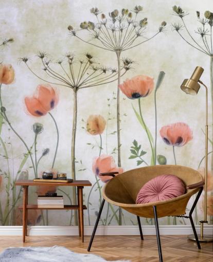 mural de pared de amapolas en crecimiento