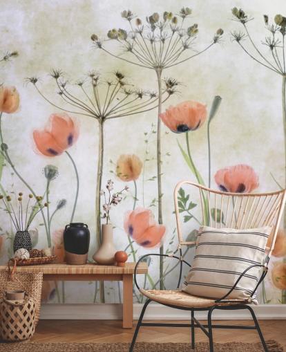 mural de pared de amapolas en crecimiento