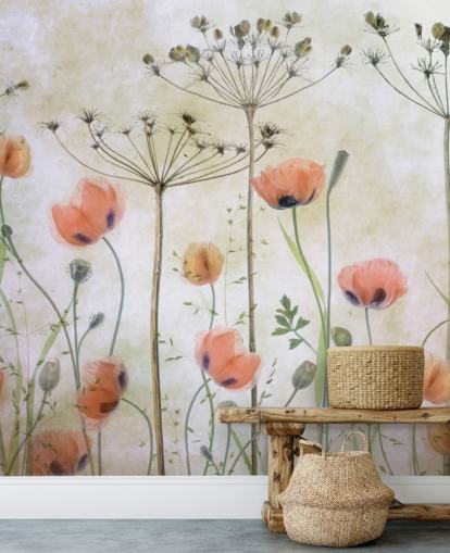 mural de pared de amapolas en crecimiento