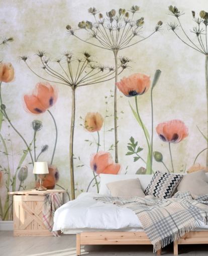 Wandbild mit wachsenden Mohnblumen