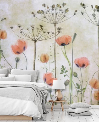 Wandbild mit wachsenden Mohnblumen