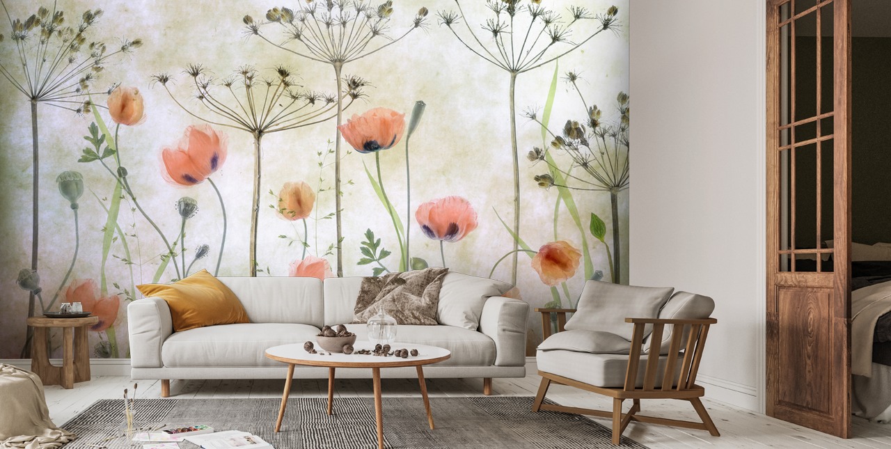 Growing Poppy Meadow Wall Mural From 1X | Wallsauce UK