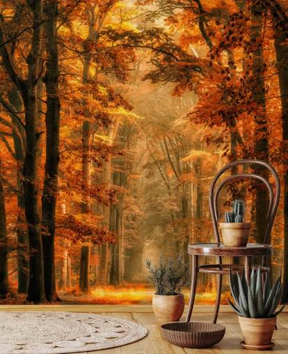 carta da parati murale con foresta autunnale