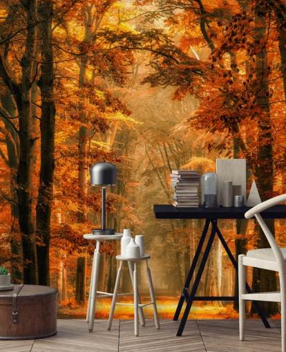 carta da parati murale con foresta autunnale