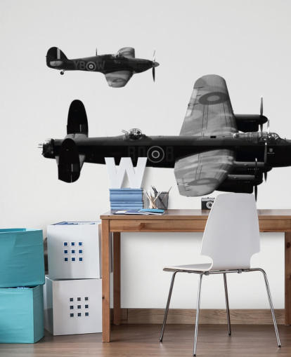 papier peint avion noir et blanc