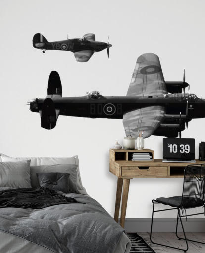 papier peint avion noir et blanc