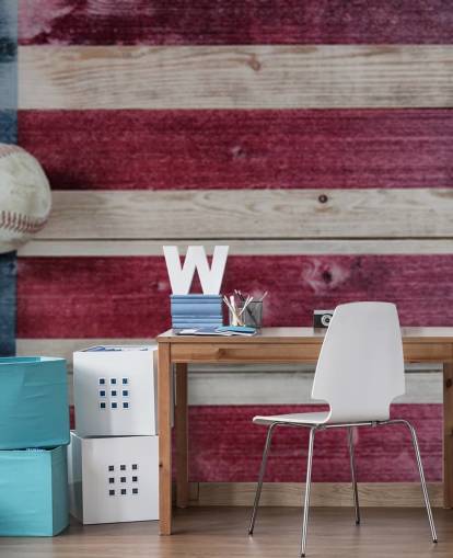 papier peint de baseball rouge, blanc et bleu appelé America's Pastime pour les chambres et les salles de jeux