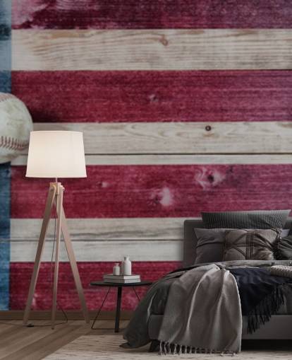 röd, vit och blå baseboll tapet kallad America's Pastime för sovrum och spelrum röd, vit och blå baseboll tapet kallad America's Pastime för sovrum och spelrum