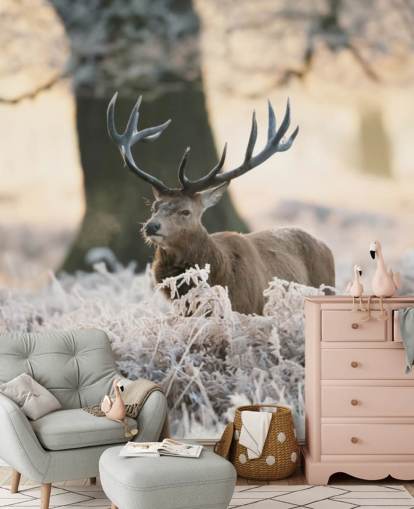 stag in winter setting wallpaper