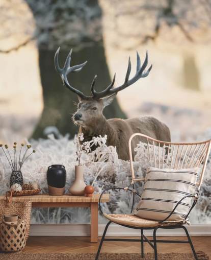 stag in winter setting wallpaper