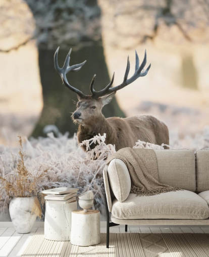 stag in winter setting wallpaper