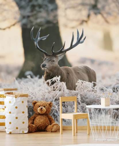 stag in winter setting wallpaper