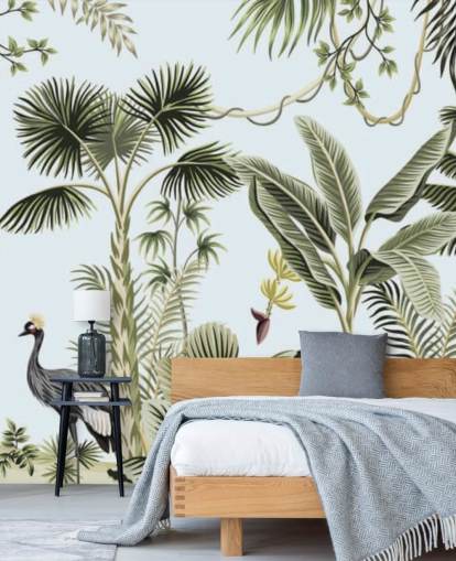 palmbomen en exotische vogels behang