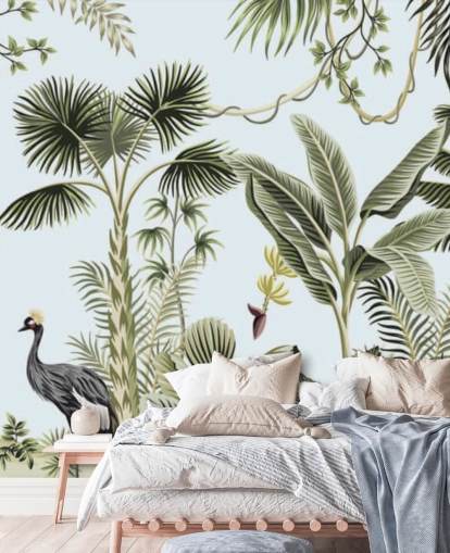 palm trees and exotic birds wallpaper